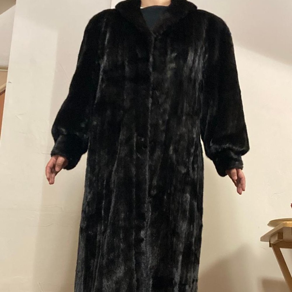 BLACKGLAMA Black Full length Real Mink  Fur Coat Best Quality